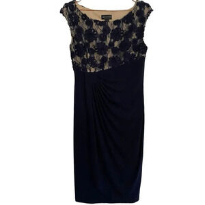 Connected Apparel Women's Black ruched floral Sheath Dress Size 10